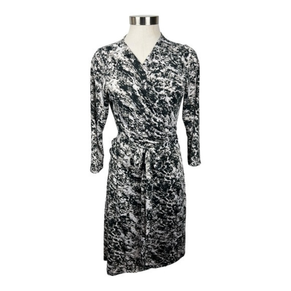 Charlie Page Black‎ & Grey Printed Wrap Dress Size Medium